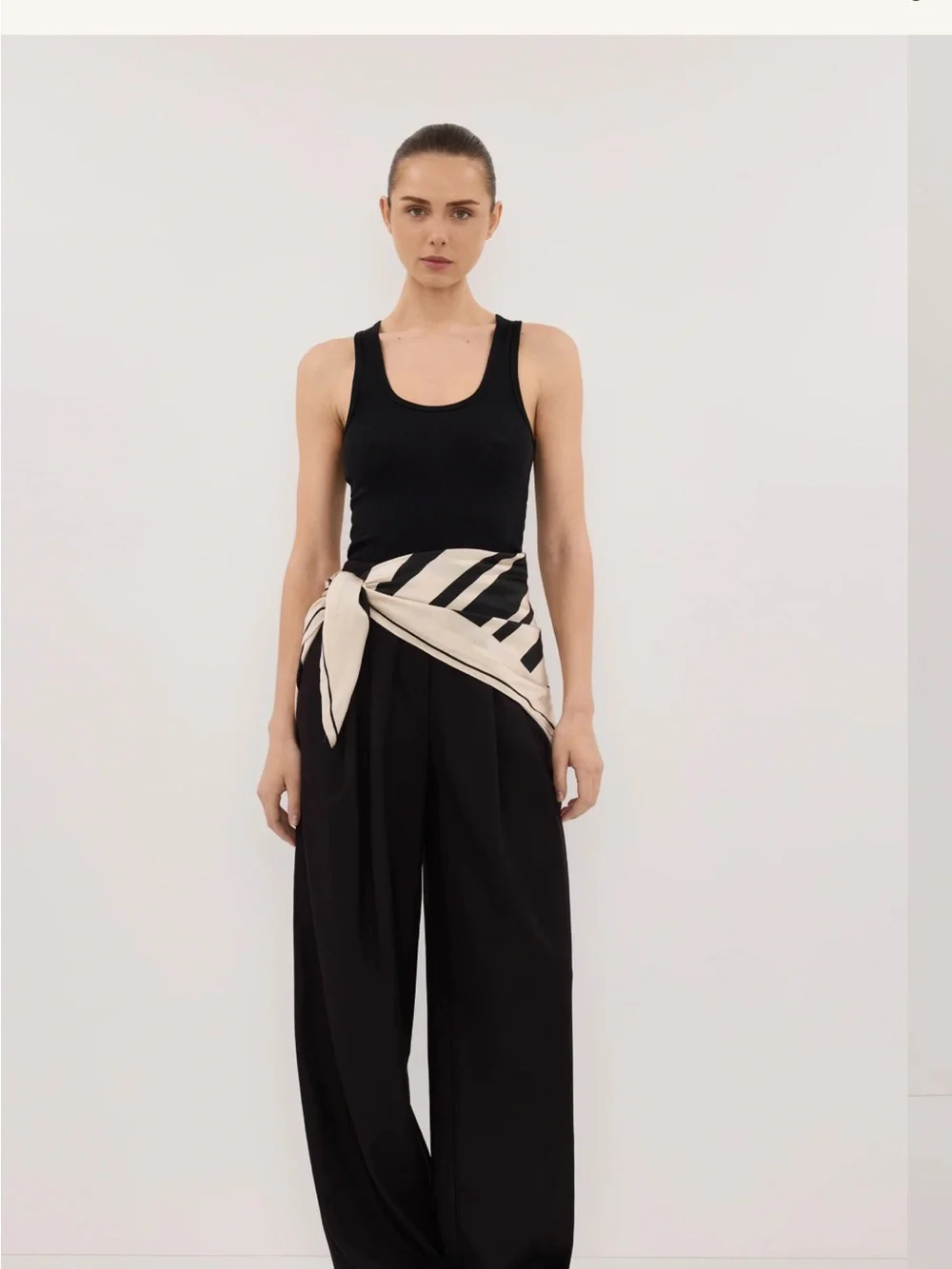 NWT Rae Black Stripe Silk Scarf Top